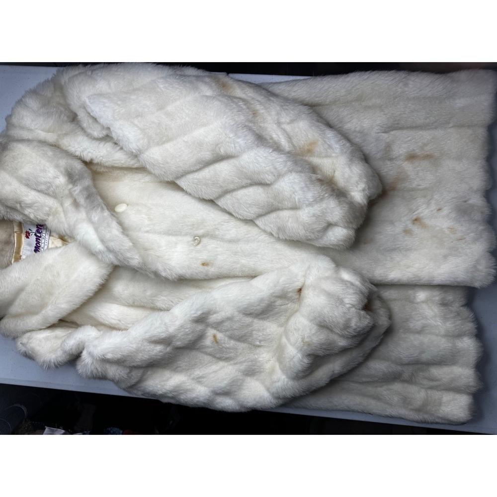 Vintage Monterey Fashions Faux Fur Coat Off White Cream Size 16 Made‎ in USA